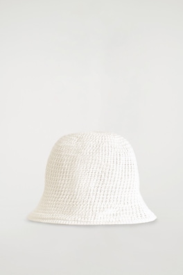 POINTELLE-KNIT BUCKET HAT — WHITE 4