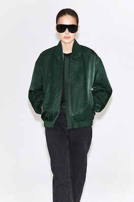 GATHERED NYLON BOMBER JACKET — DARK GREEN 2