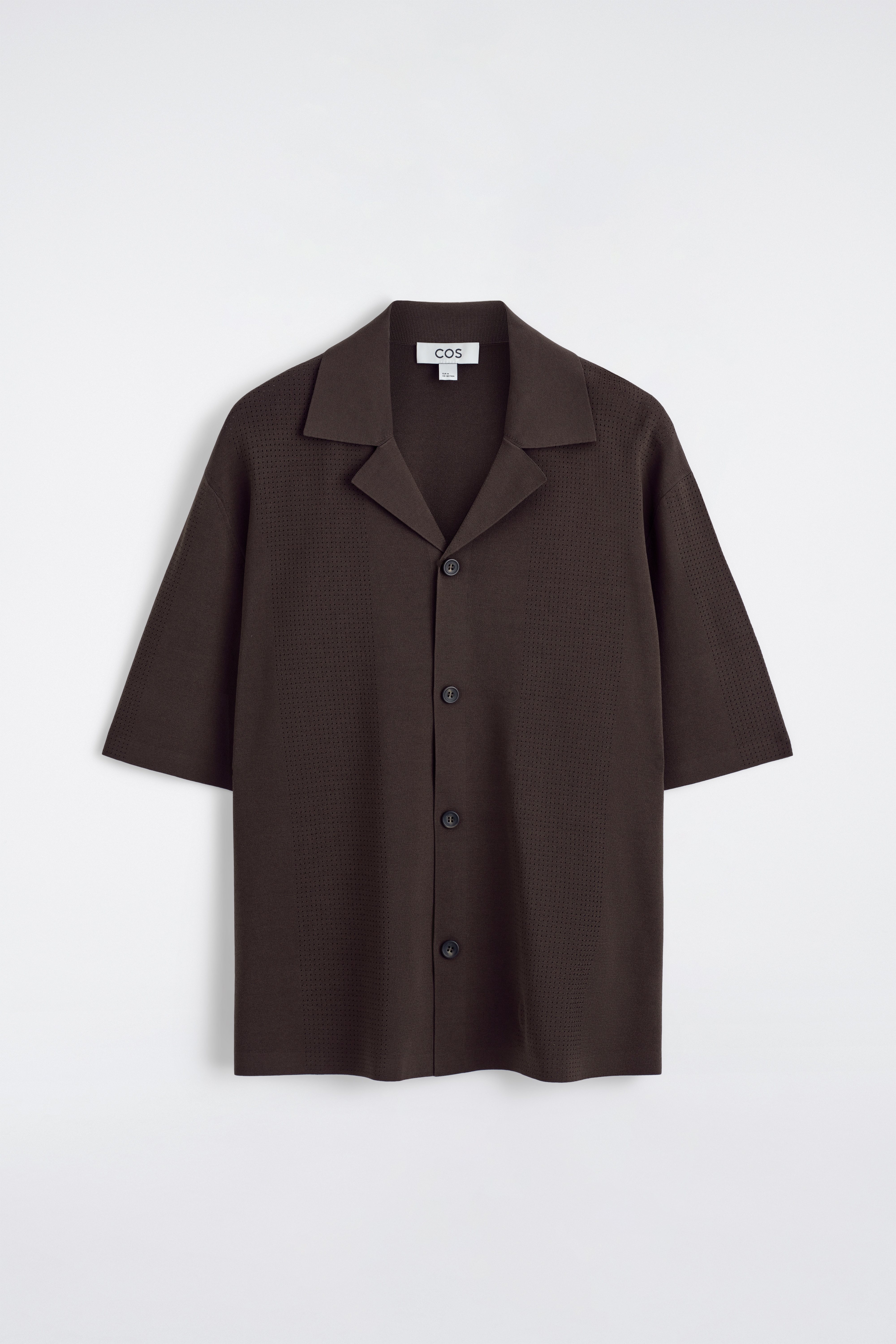 KURZARMHEMD AUS STRICK MIT LOCHMUSTER - DUNKELBRAUN