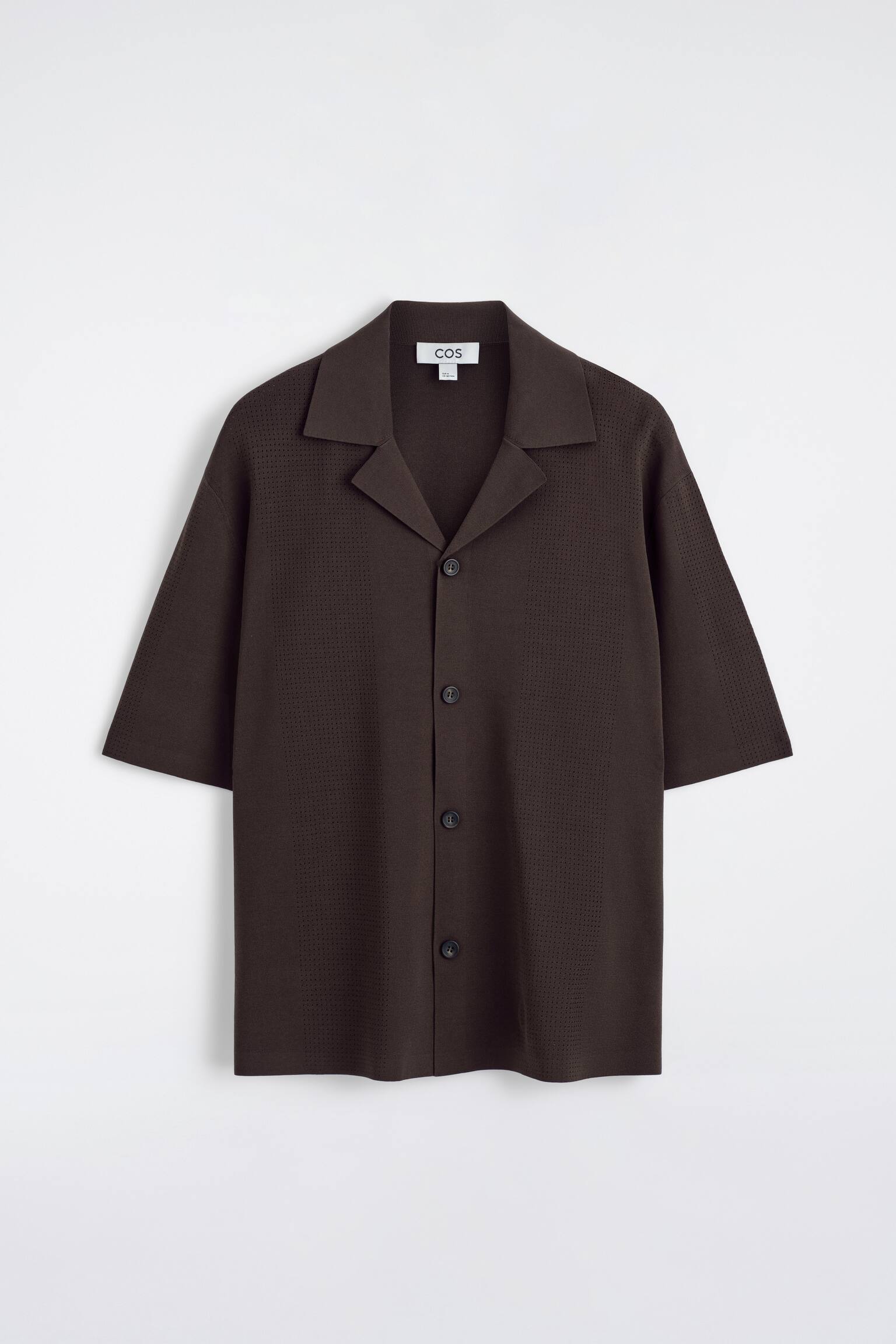 PERFORATED KNITTED SHORT-SLEEVED SHIRT - DARK BROWN - 2