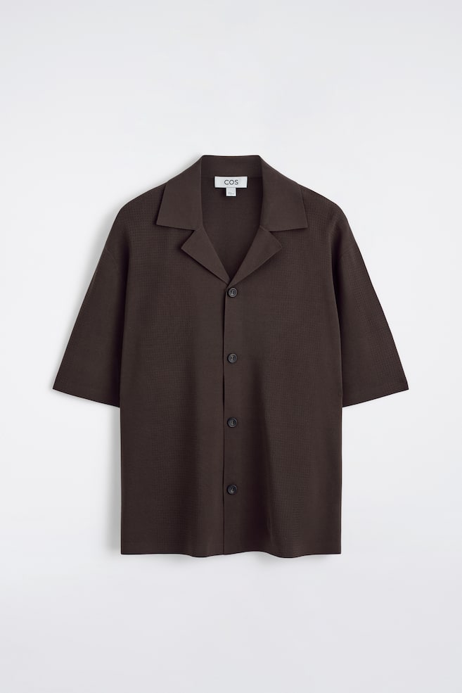 CAMICIA A MANICHE CORTE IN MAGLIA TRAFORATA - MARRONE SCURO - 1