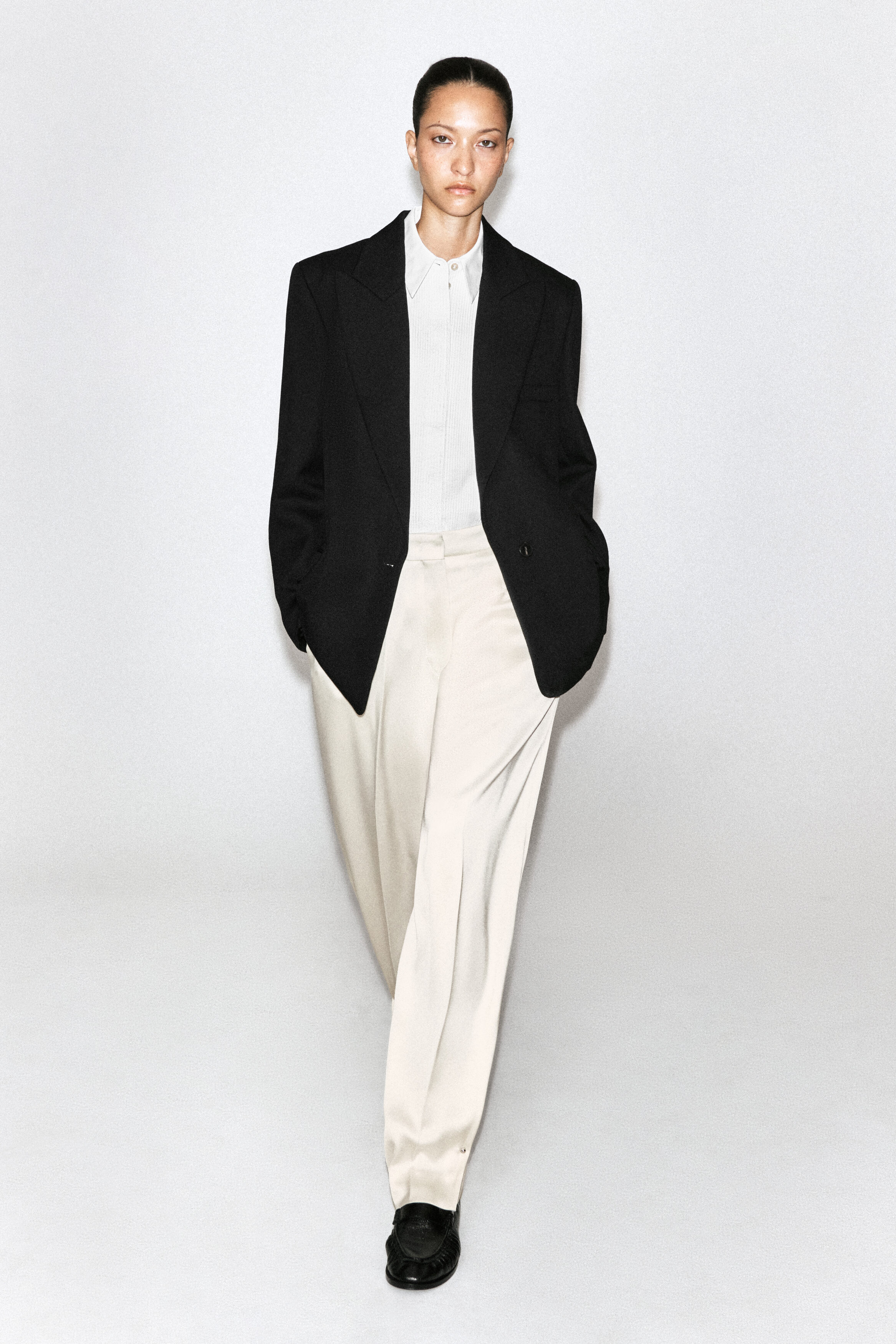 TAILORED MATTE-SATIN BARREL-LEG PANTS