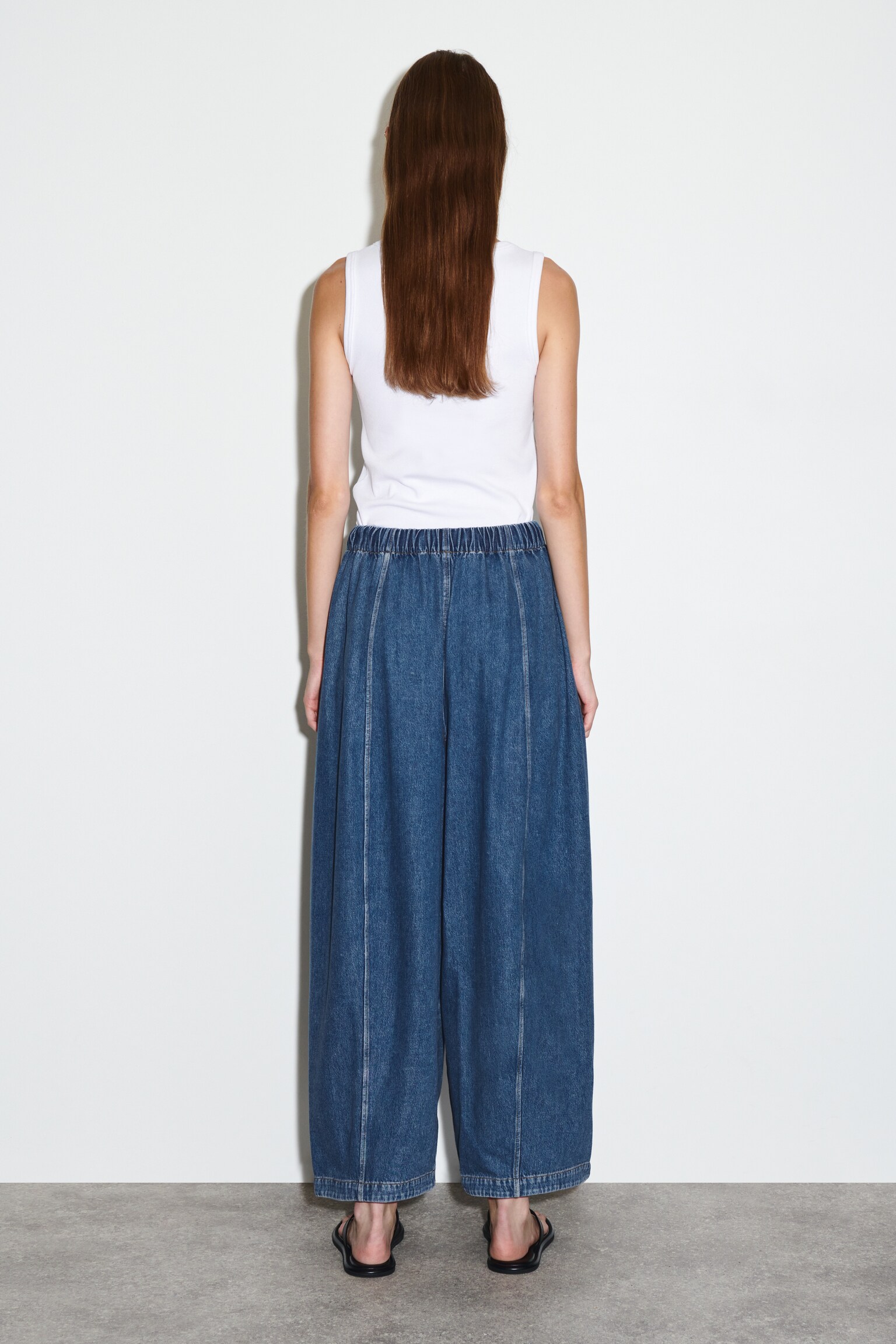 BARREL-LEG DENIM DRAWSTRING TROUSERS - BLUE/DARK BLUE - 4