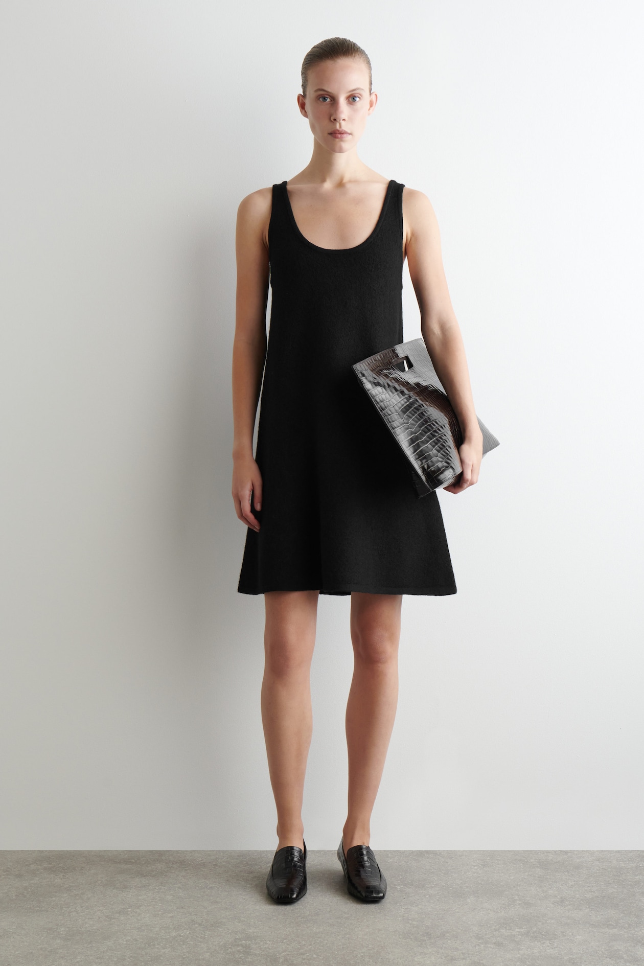 BOILED-WOOL A-LINE MINI DRESS - BLACK | COS US BOILED-WOOL A-LINE MINI DRESS - BLACK | COS US