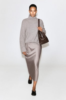 PURE CASHMERE MOCK-NECK SWEATER — LIGHT GRAY MÉLANGE 2