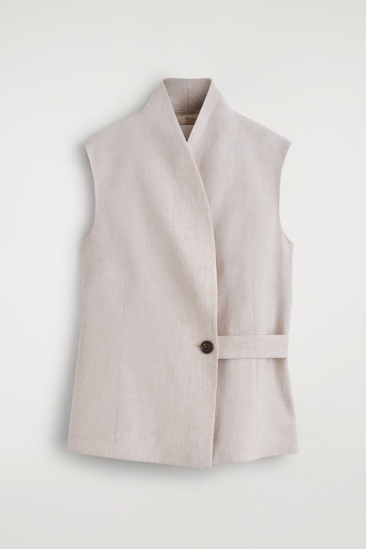 SHAWL-COLLAR BELTED LINEN WAISTCOAT — LIGHT-BEIGE MÉLANGE