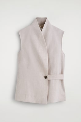 SHAWL-COLLAR BELTED LINEN WAISTCOAT — LIGHT-BEIGE MÉLANGE 7
