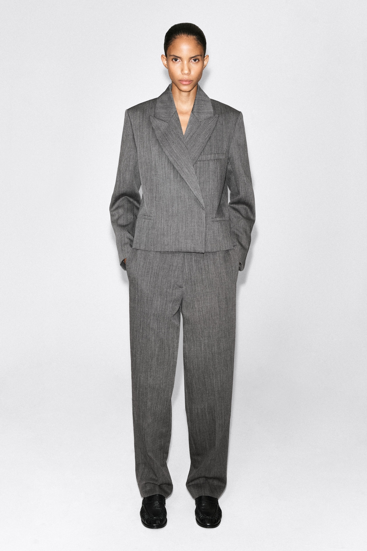 TAILORED WOOL STRAIGHT-LEG PANTS — HEATHER