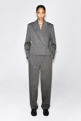 TAILORED WOOL STRAIGHT-LEG PANTS — HEATHER 2