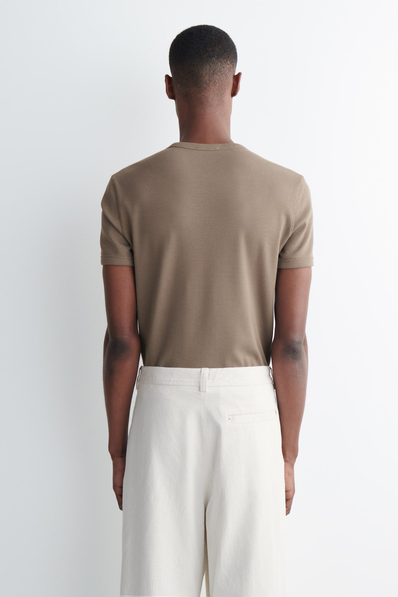 T-SHIRT SLIM IN COTONE A COSTE-MARRONE CHIARO - 5