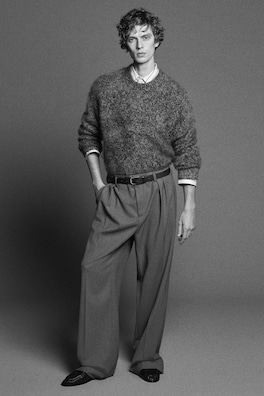 TWO-TONE BRUSHED PURE CASHMERE CREW-NECK SWEATER — MOCHA MÉLANGE 12