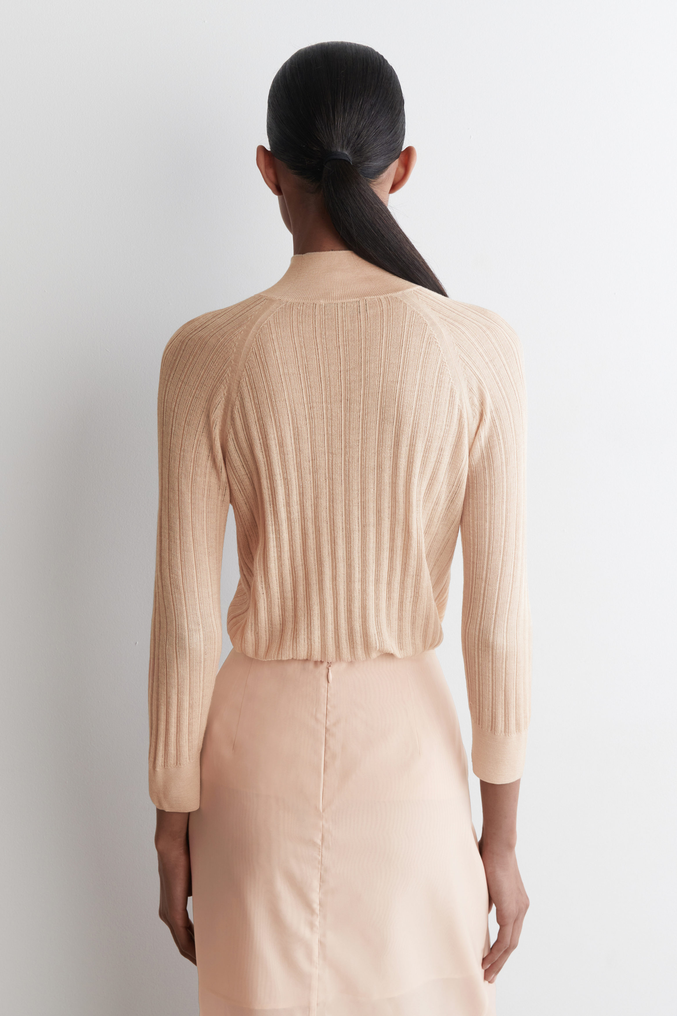 SHEER RIBBED-KNIT TOP - LIGHT BEIGE | COS
