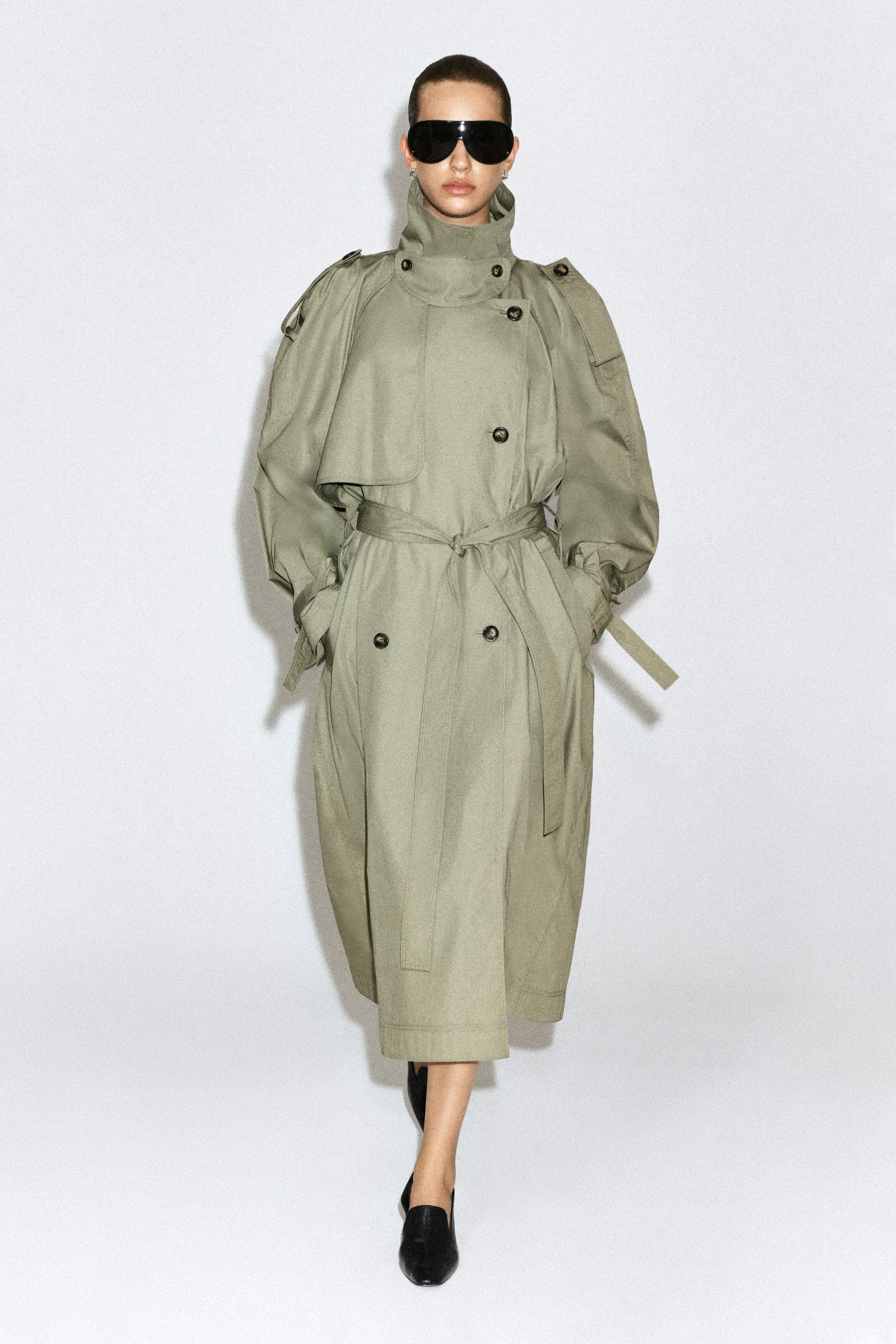 mock-NECK COTTON TRENCH COAT - LIGHT KHAKI | COS US