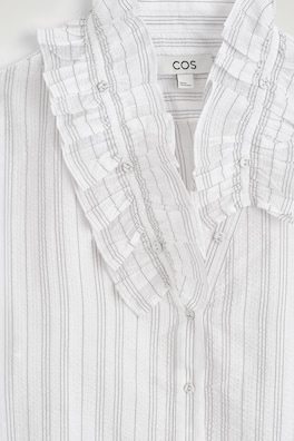 RUFFLE-COLLAR SEERSUCKER BLOUSE — WHITE / STRIPED 7