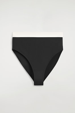 COLOUR-BLOCK SCUBA HIGH-WAISTED BIKINI BRIEFS — BLACK / CREAM 6