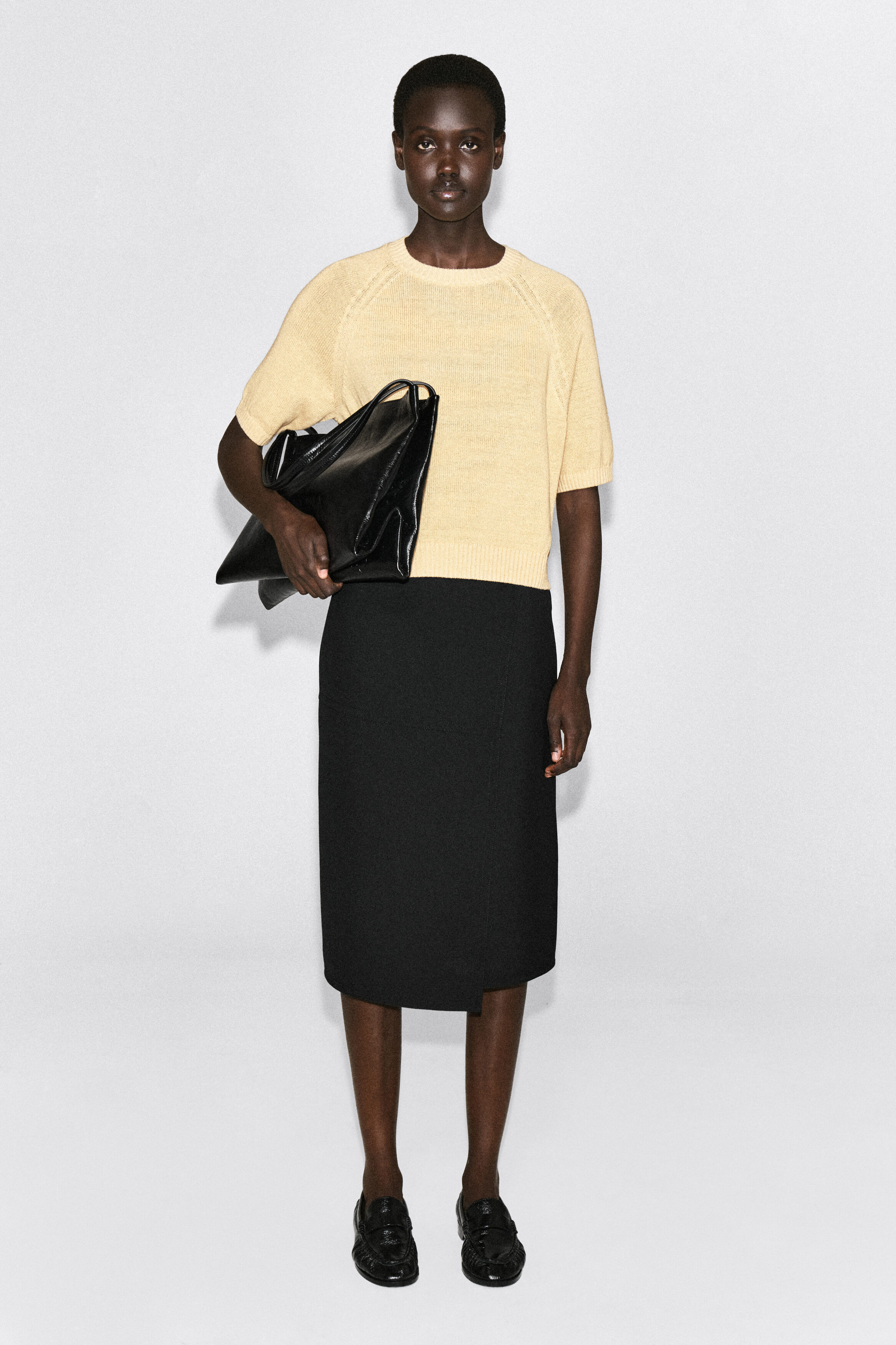 SHRUNKEN KNITTED LINEN T-SHIRT - YELLOW | COS US