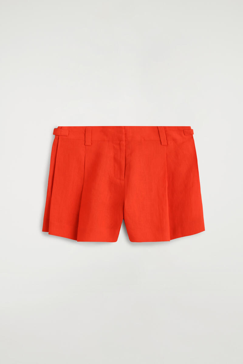 COS Pleated Belted Linen Shorts In Orange Women's Size 44