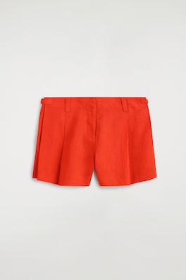 PLEATED BELTED LINEN SHORTS — ORANGE 8