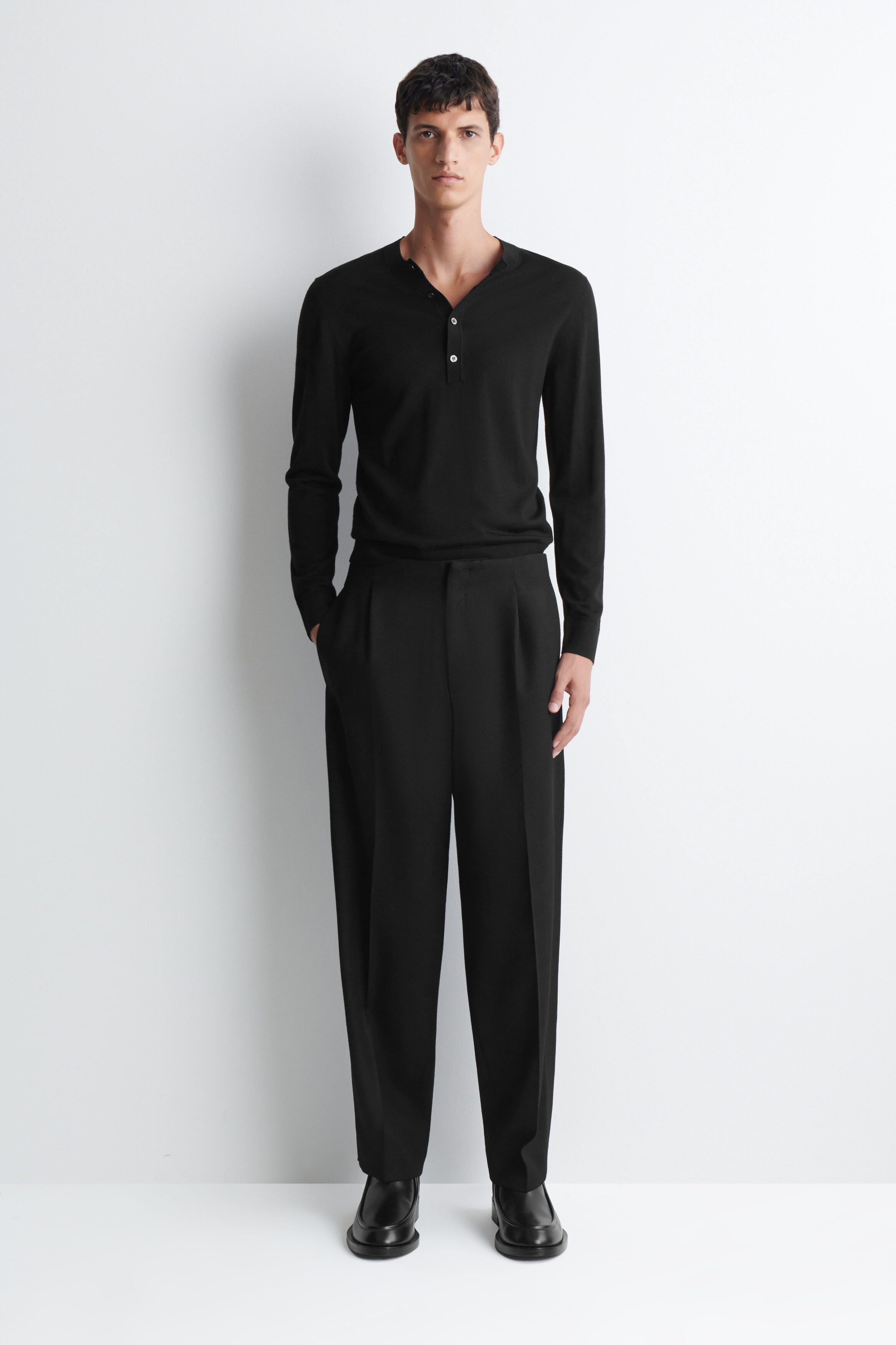 WOOL REGULAR-FIT BARREL-LEG TUXEDO PANTS