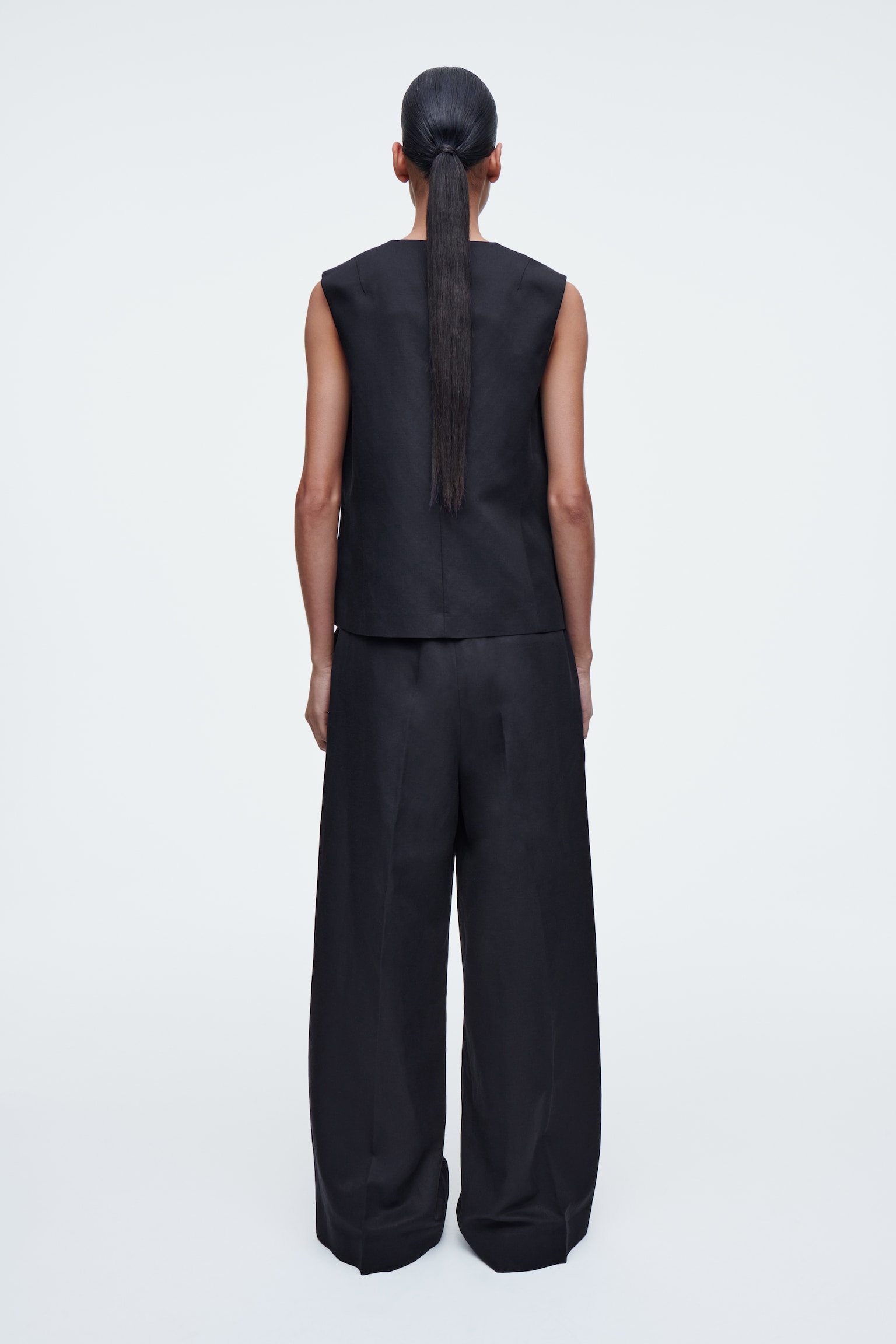 GILET NOUÉ EN LIN MÉLANGÉ - BLEU MARINE/ROSE CLAIR - 4