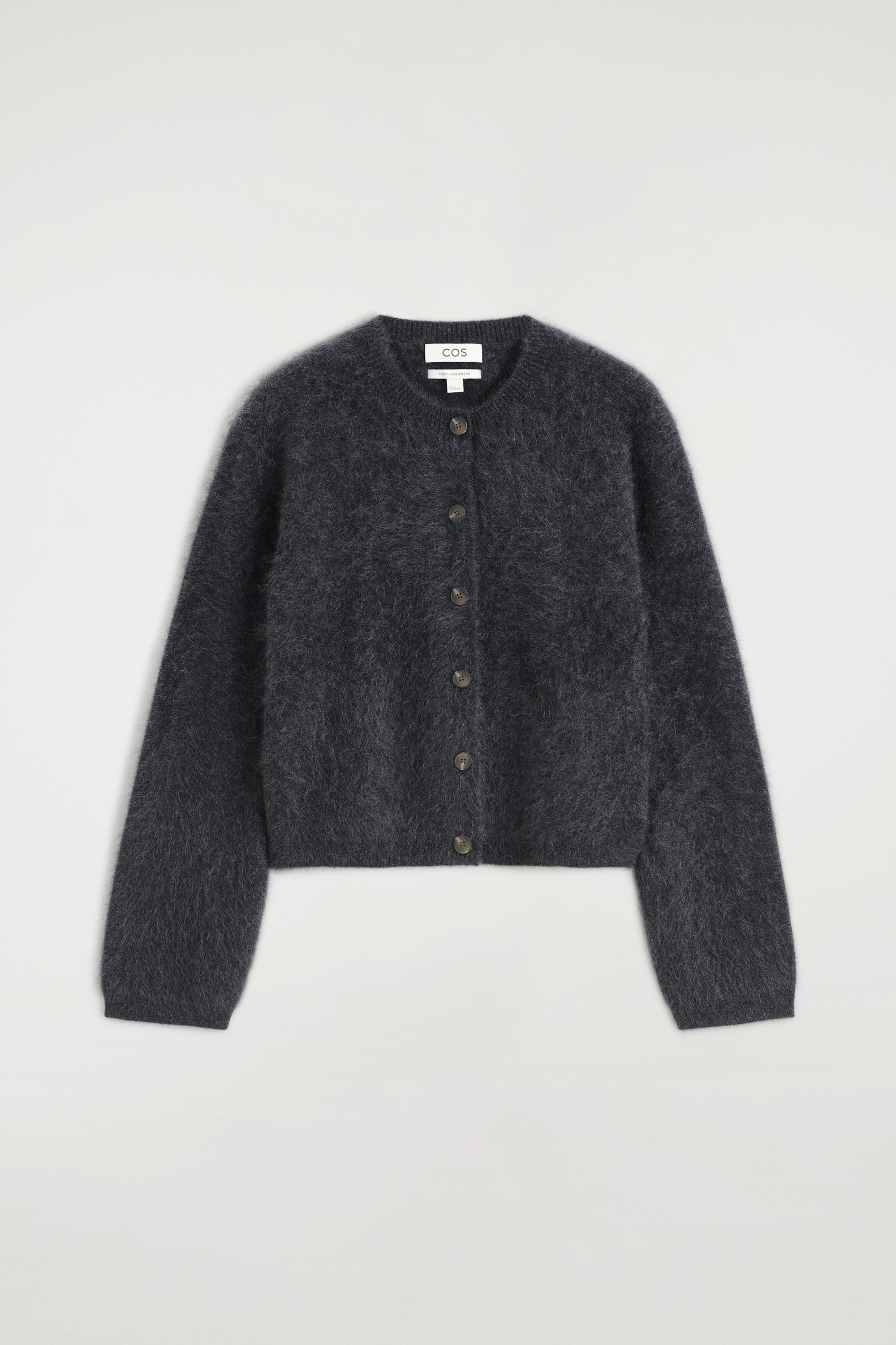 BRUSHED-CASHMERE CREW-NECK CARDIGAN - אפור כהה