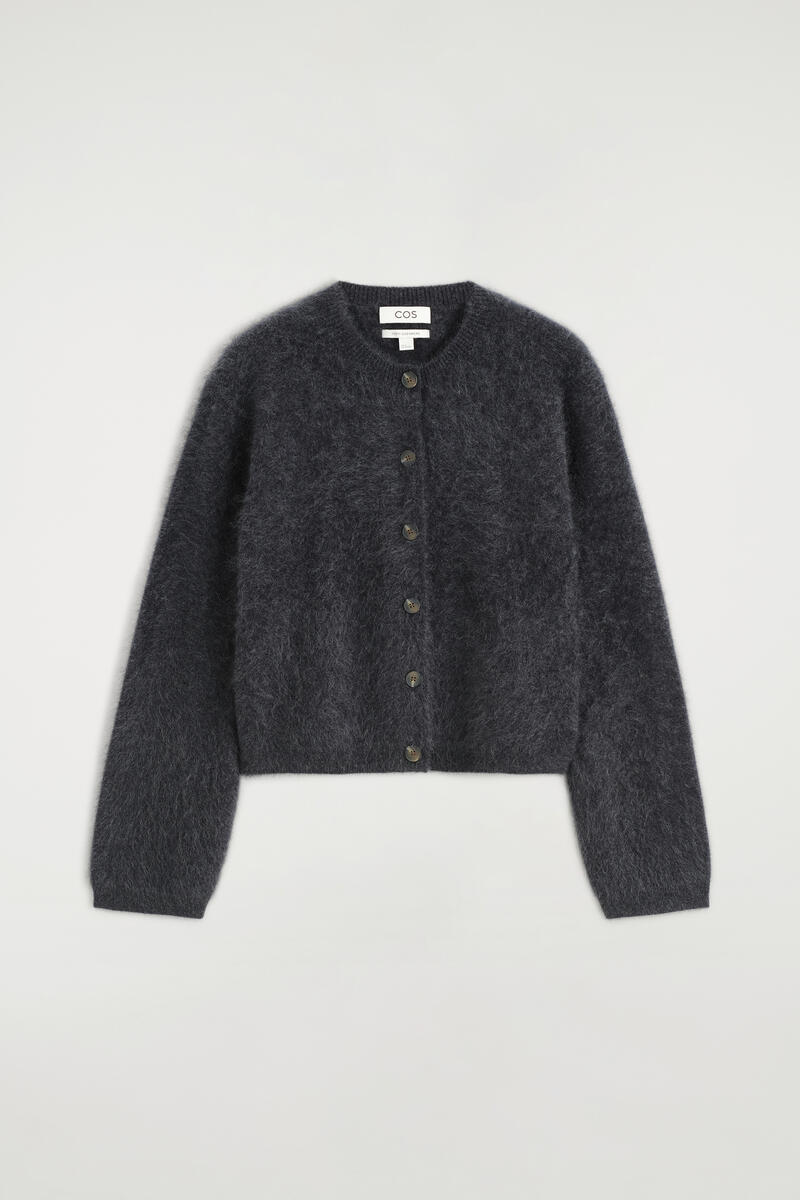 Brushed-Cashmere Crew-Neck Cardigan