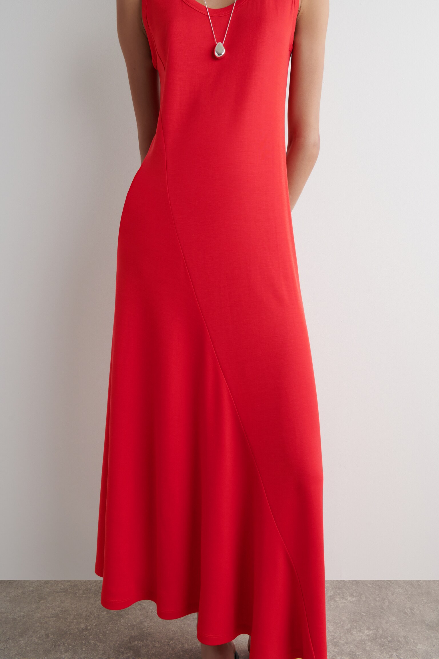 ABITO MIDI ASIMMETRICO IN JERSEY - ROSSO/MARRONE - 7