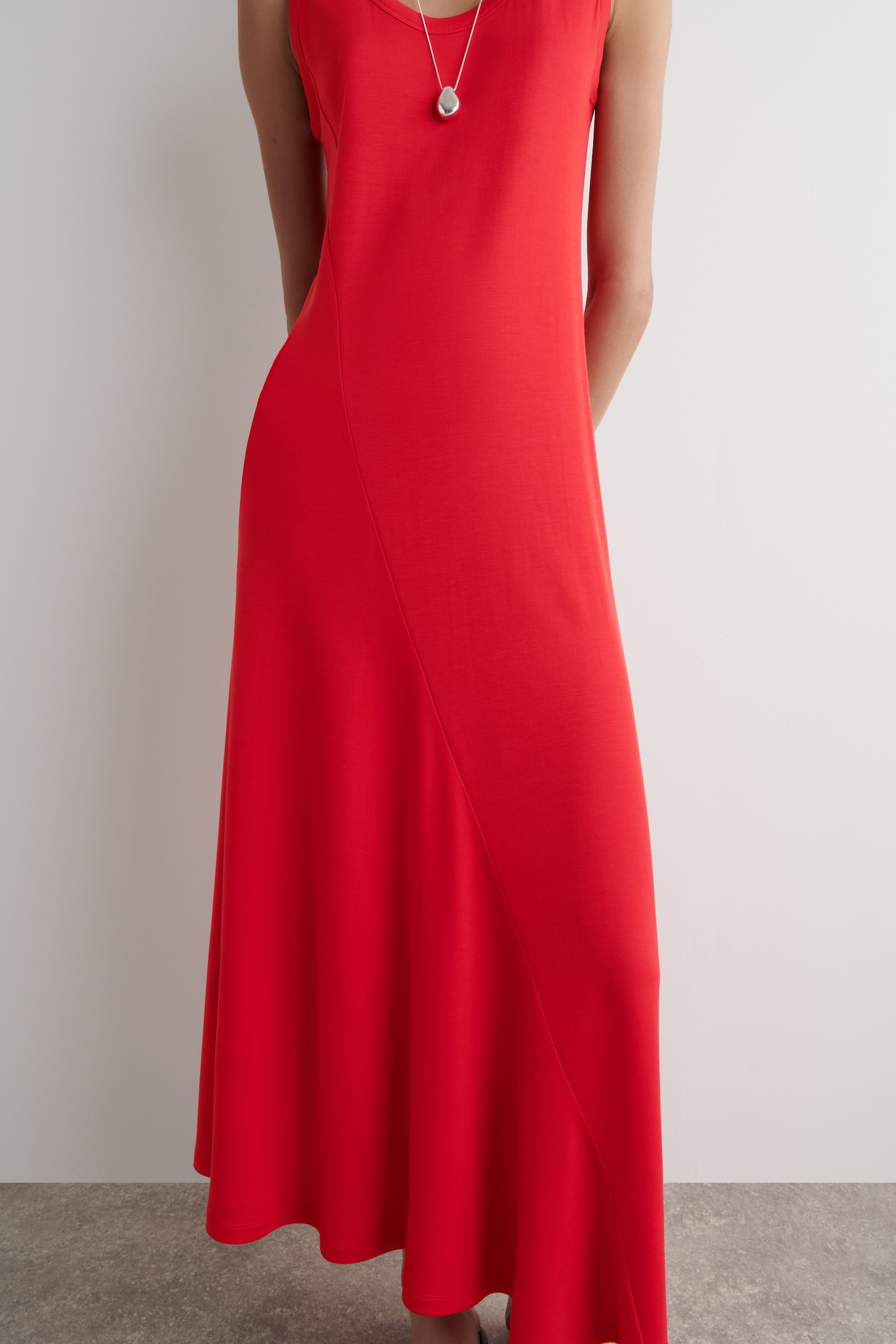 ASYMMETRIC JERSEY MIDI DRESS - RED/BROWN - 4