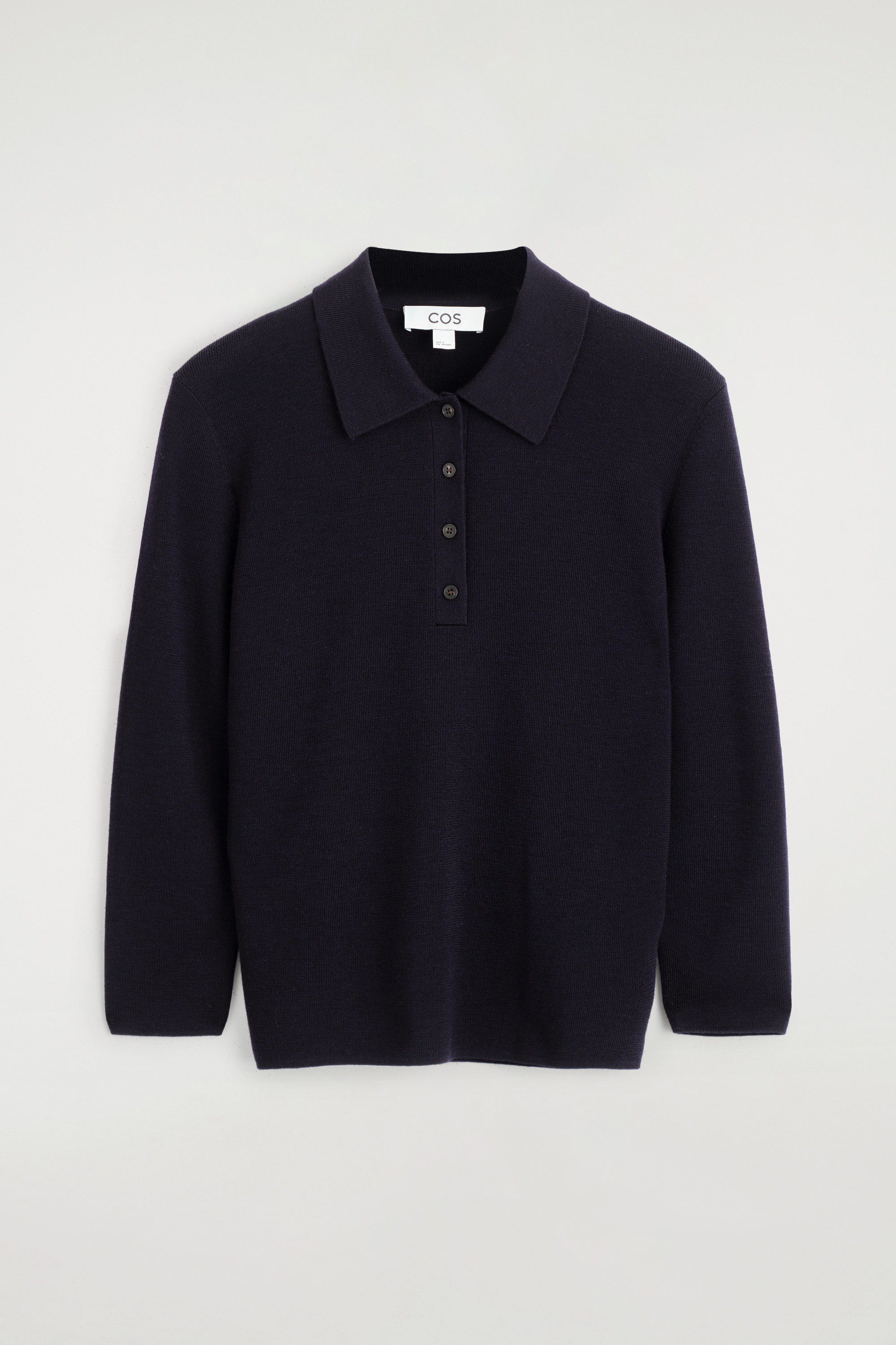 CROPPED-SLEEVE MERINO WOOL POLO SHIRT - NAVY | COS