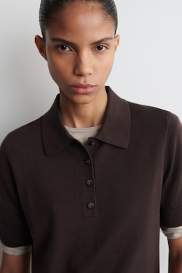 SHRUNKEN WOOL-BLEND POLO SHIRT — DARK BROWN 4