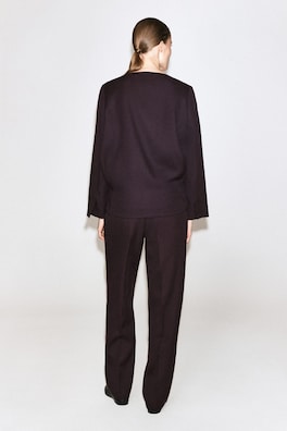 TAILORED WOOL BOAT-NECK TOP — UMBER 6