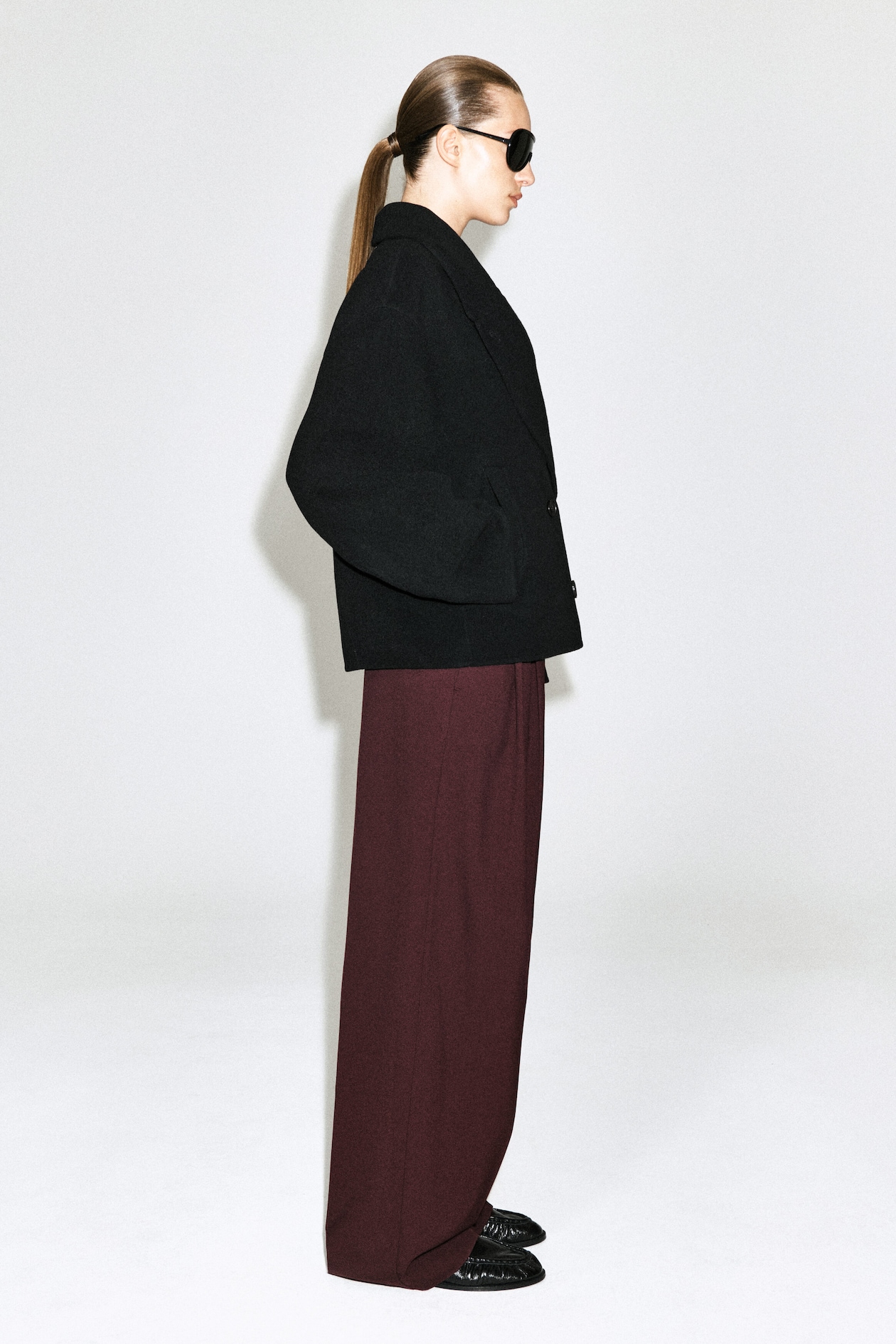 OVERSIZED DOUBLE-FACED WOOL JACKET — BLACK