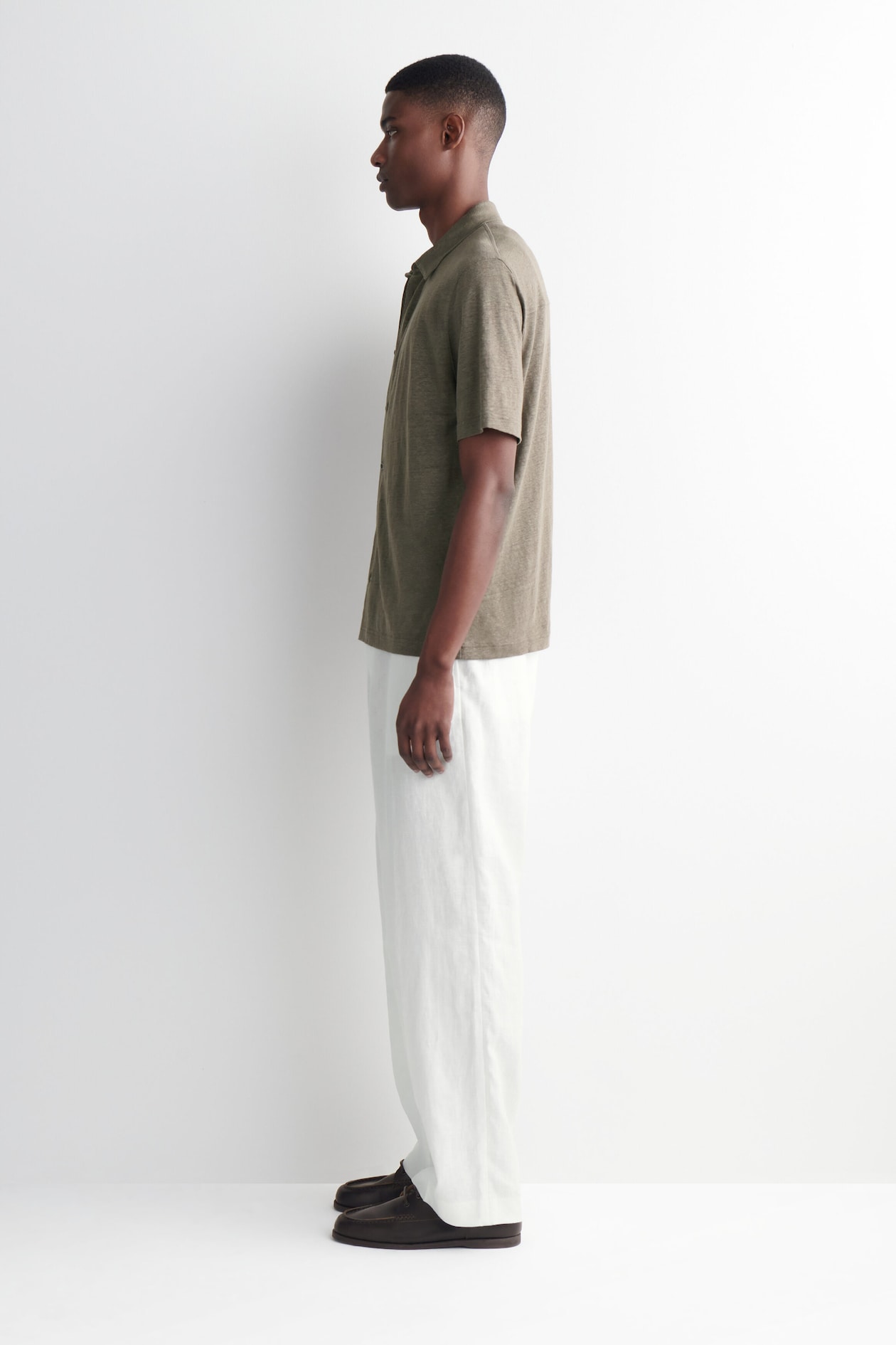 LINEN-JERSEY SHORT-SLEEVED SHIRT — BROWN MÉLANGE