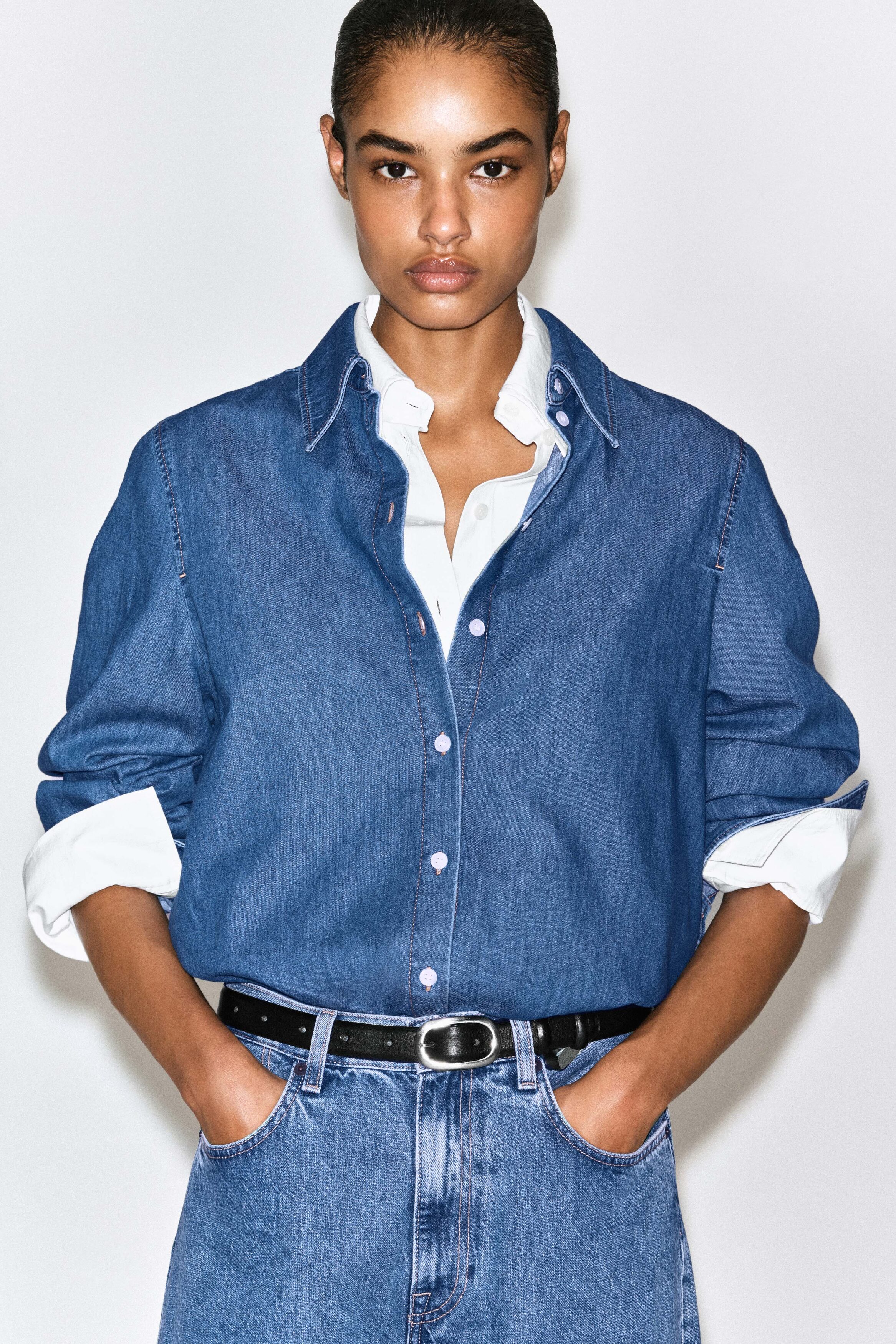 LONGLINE DENIM SHIRT thumbnail 3