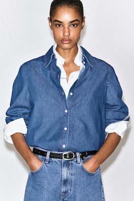 LONGLINE DENIM SHIRT — BLUE 3