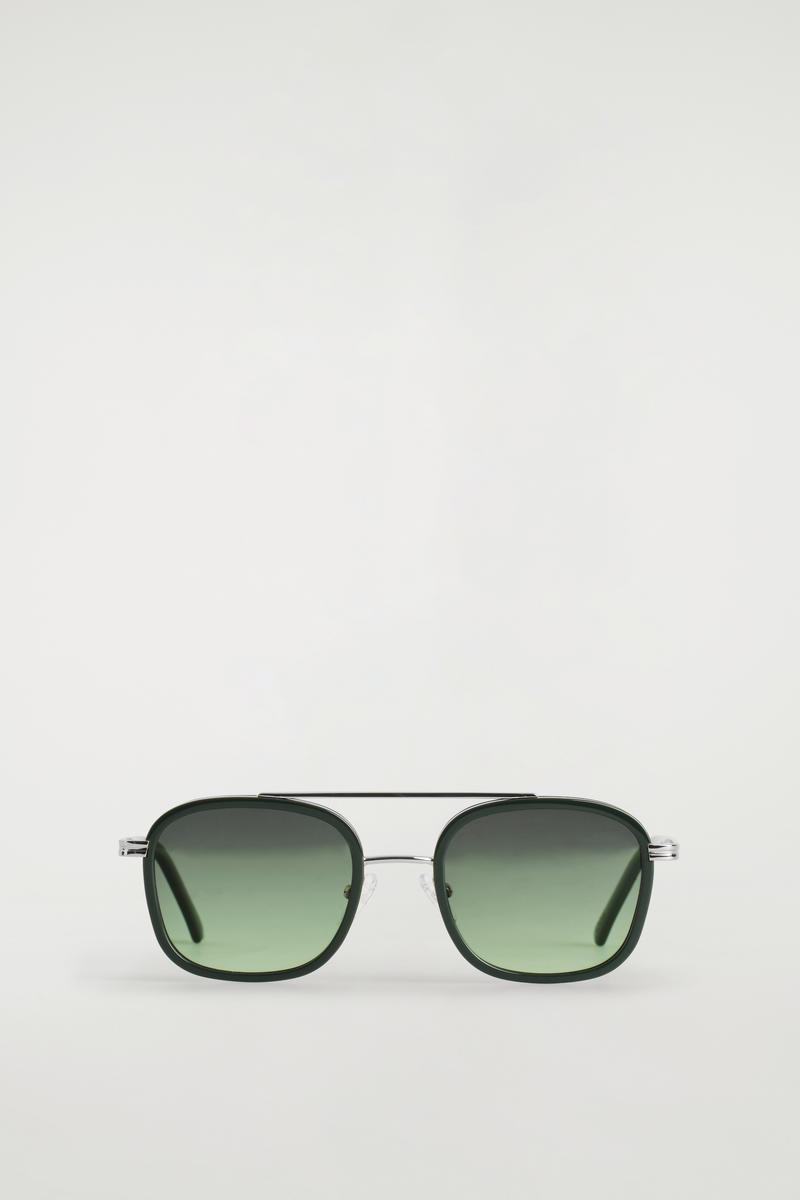 Cos Round-frame Aviator Sunglasses In Green