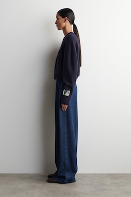 PLEATED WIDE-LEG DENIM PANTS — DARK BLUE 2