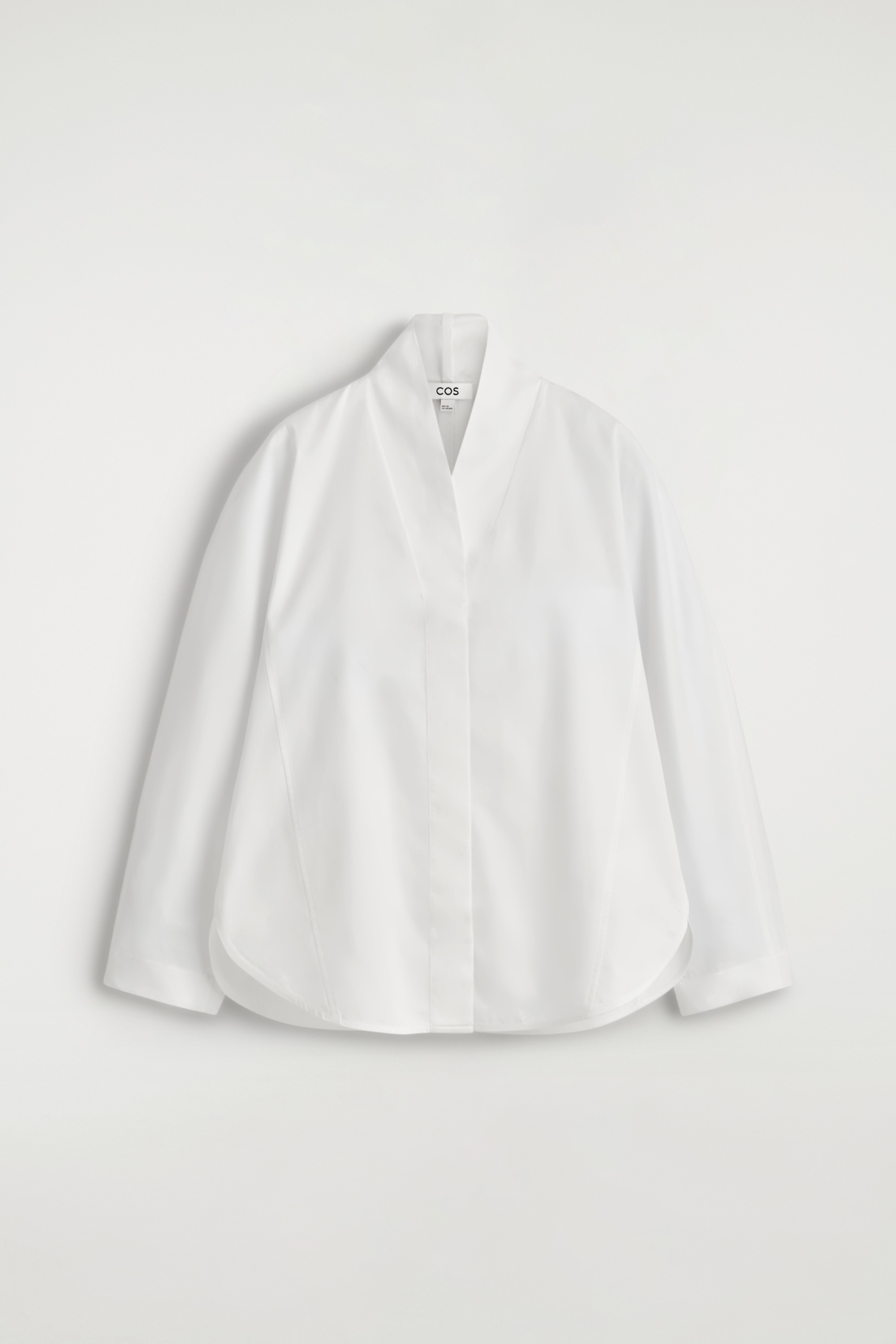 SHAWL-COLLAR COTTON BLOUSE - OFF-WHITE/DARK BROWN