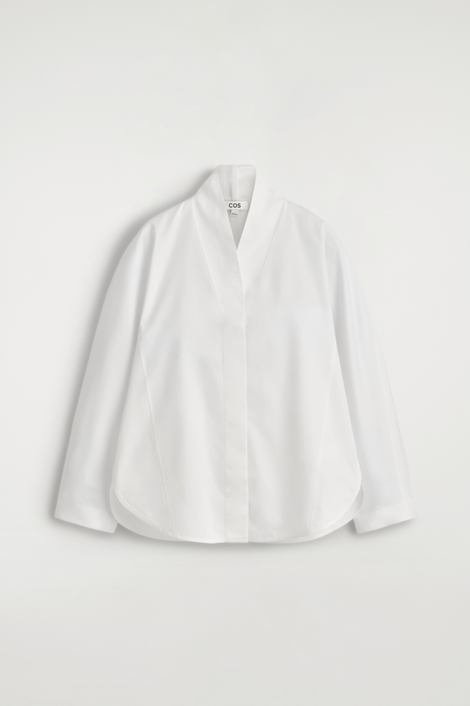 SHAWL-COLLAR COTTON BLOUSE - OFF-WHITE/DARK BROWN - 2