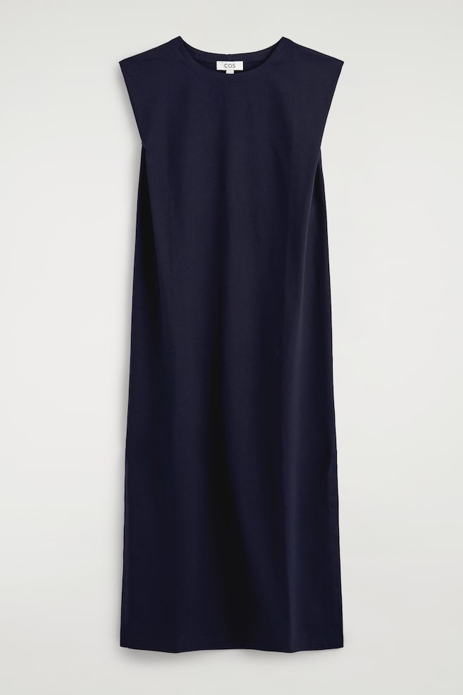 FOLDED-SHOULDER COTTON-JERSEY MIDI DRESS - AZUL MARINO/BLANCO / MARRÓN / RAYAS - 1