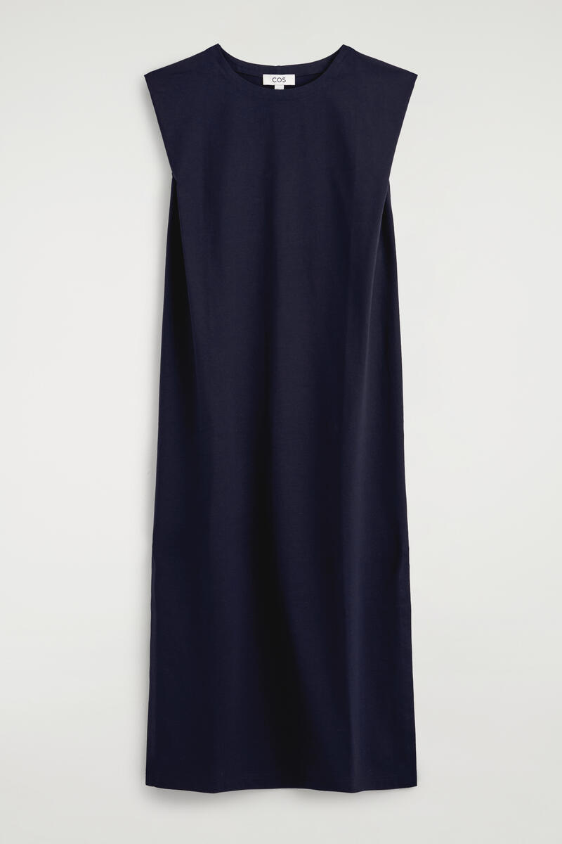 COS Folded-Shoulder Cotton-Jersey Midi Dress Navy Women's Small