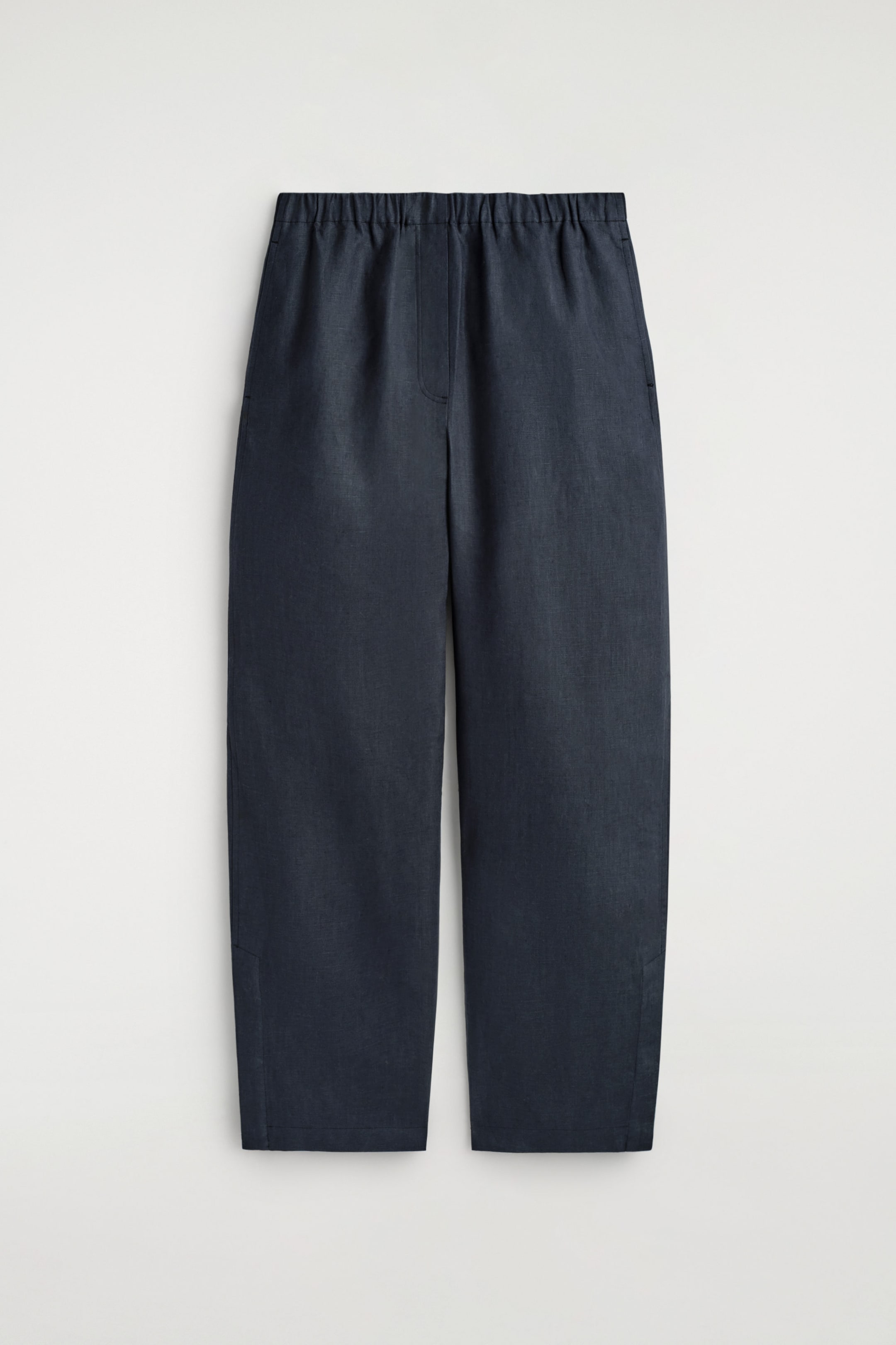 ELASTICATED LINEN BARREL-LEG TROUSERS