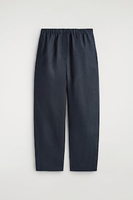 ELASTICATED LINEN BARREL-LEG PANTS — NAVY 8