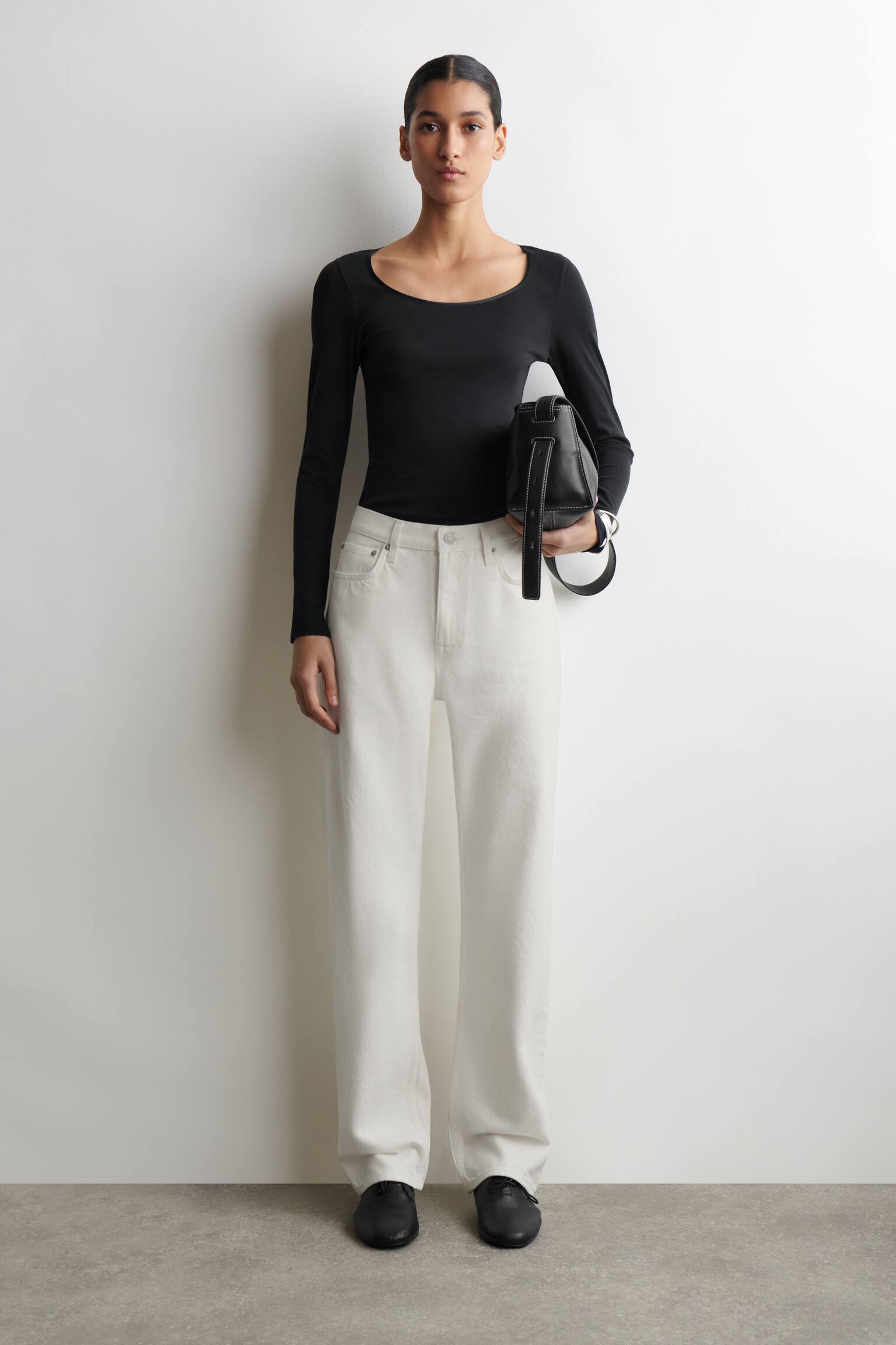 SATIN-TRIMMED COTTON-JERSEY LONG-SLEEVED TOP - 3