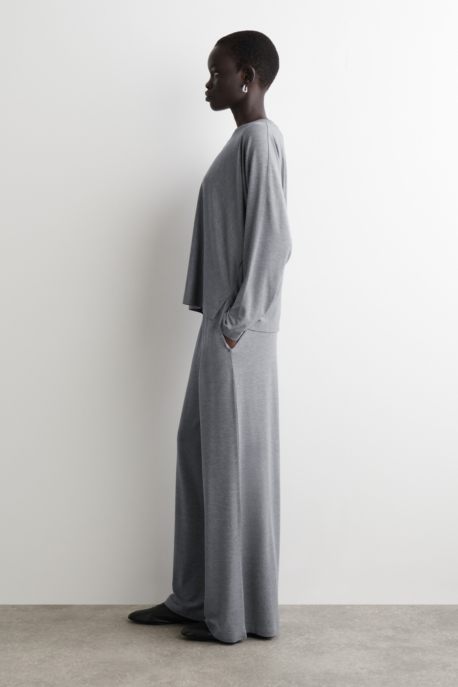 FLUID JERSEY LONG-SLEEVED TOP - GREY - 3