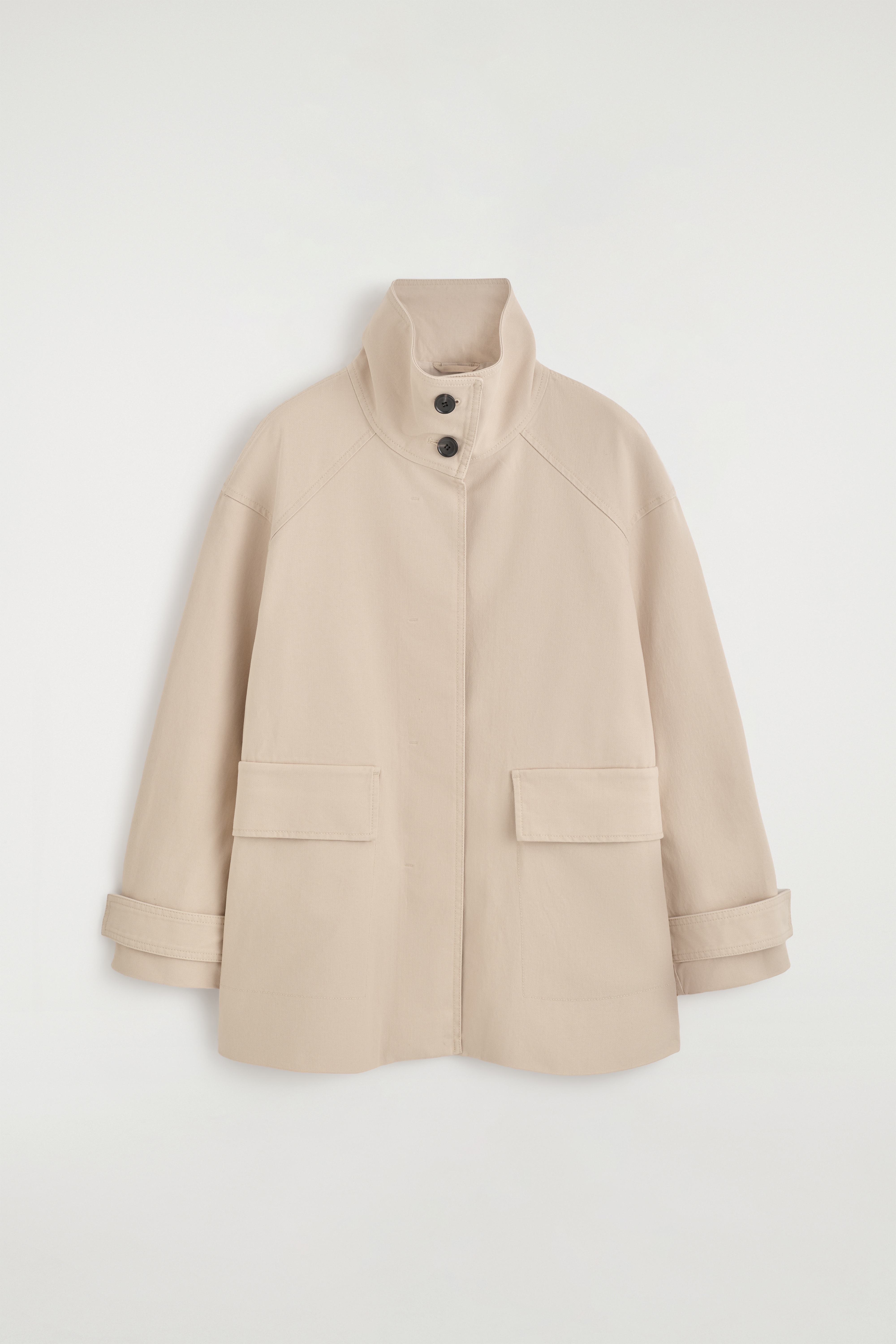 JACKE AUS BAUMWOLL-TWILL MIT KRAGEN - HELLES BEIGE/NAVYBLAU