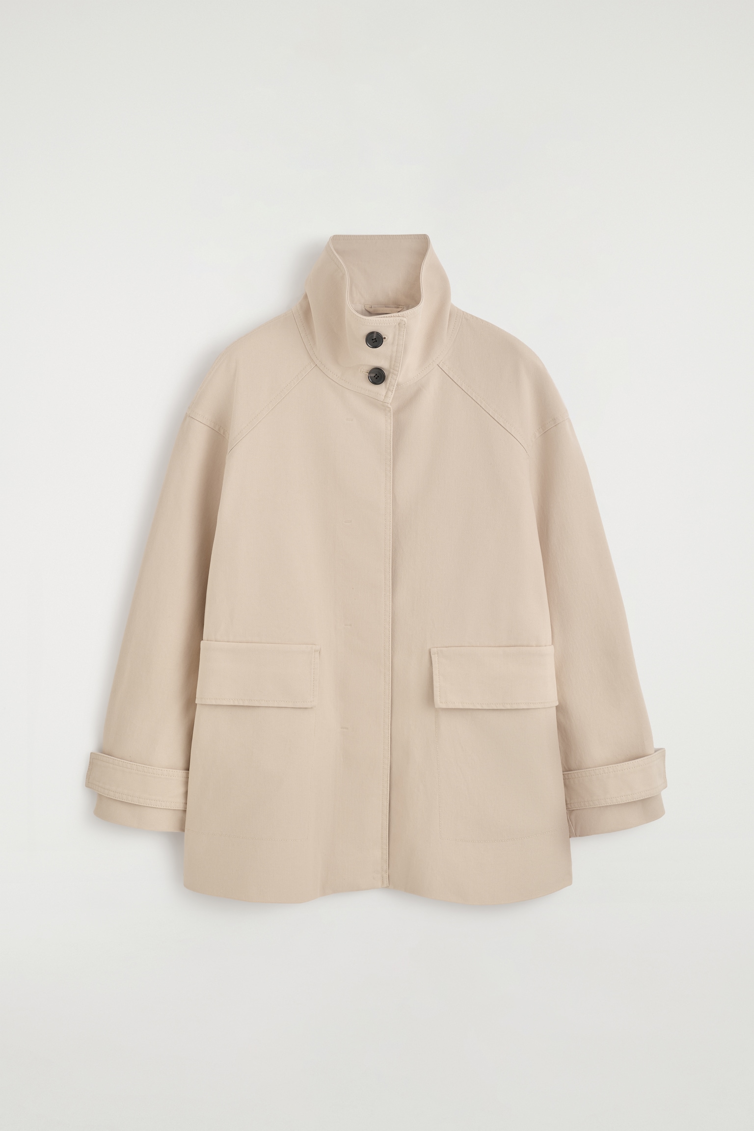 COTTON-TWILL FUNNEL-NECK JACKET - בז׳ בהיר - 1