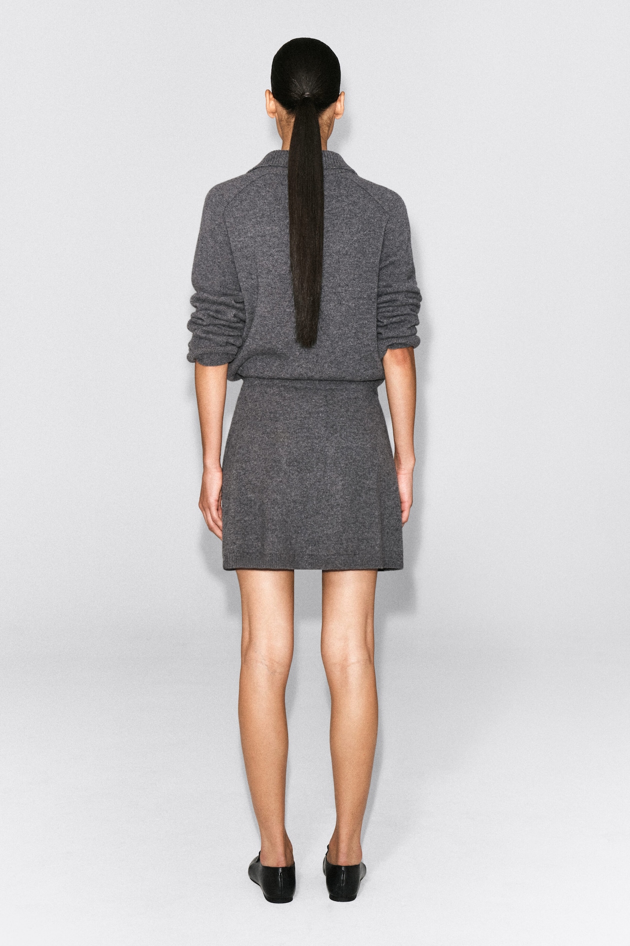 MERINO WOOL MINI WRAP SKIRT — GREY MÉLANGE