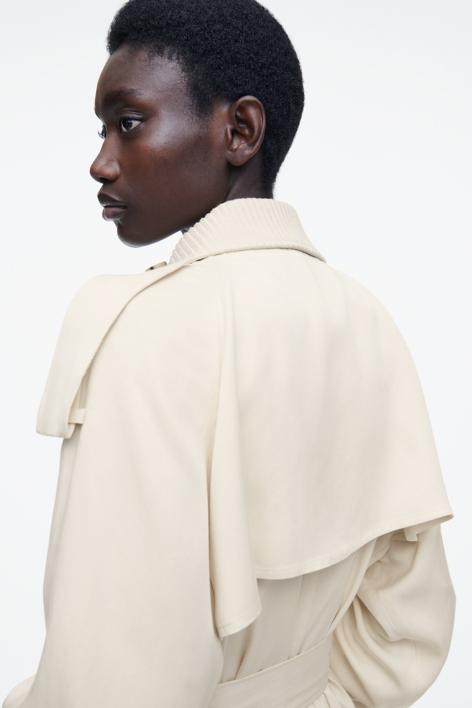 TRENCH-COAT À COL EN MAILLE - BEIGE CLAIR - 3