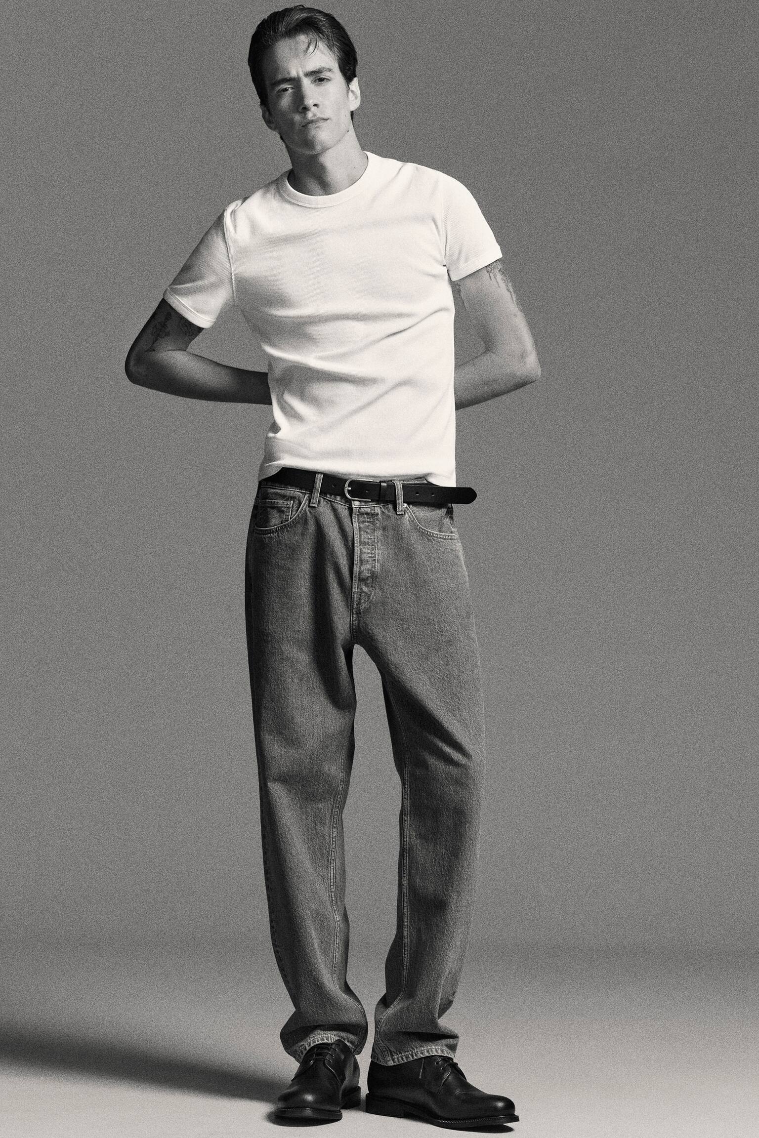 ג'ינס חתך ישר חתימת המותג - כחול/בז'/שחור מושרה - 6